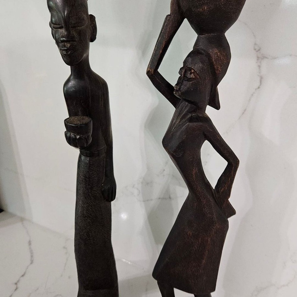 Pair of Vintage Hand-Carved African Wooden Figurines